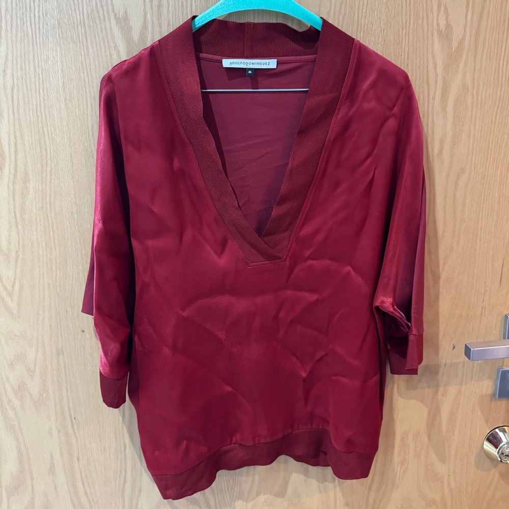 Adolfo Dominguez Deep Red Dolman Sleeved Deep V Top